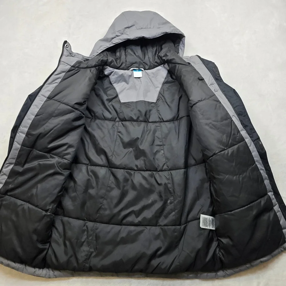 Columbia Hooded‎ Winter Jacket Kids Large 14 16 Black Grey Full Zip Insulated
